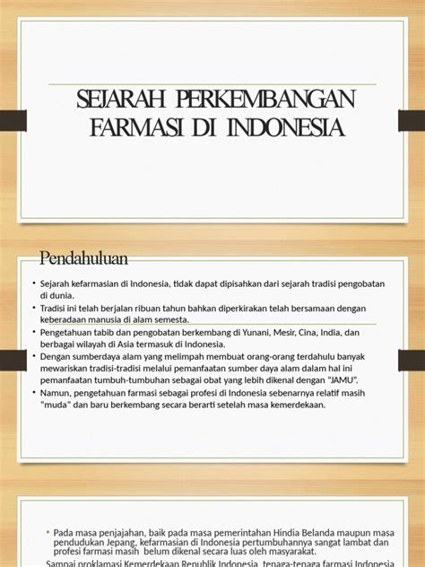 Sejarah Perkembangan Farmasi di Indonesia